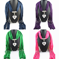 Polyester Long Pendant Scarf, with Zinc Alloy, Heart, platinum color plated, for woman 