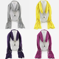 Polyester Long Pendant Scarf, with Zinc Alloy, Heart, platinum color plated, for woman 