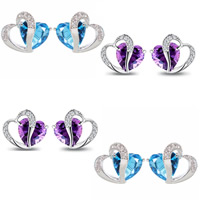 Pendientes de Cristal Austriaco, metal, con Cristal austriario, Corazón, chapado en platina real, con circonia cúbica & facetas, más colores para la opción, libre de níquel, plomo & cadmio, 8mm, Vendido por Par