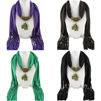 Polyester Long Pendant Scarf, with Zinc Alloy, Elephant, antique bronze color plated, for woman & with rhinestone 