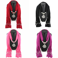 Polyester Long Pendant Scarf, with Zinc Alloy, Peacock, platinum color plated, for woman & with rhinestone 