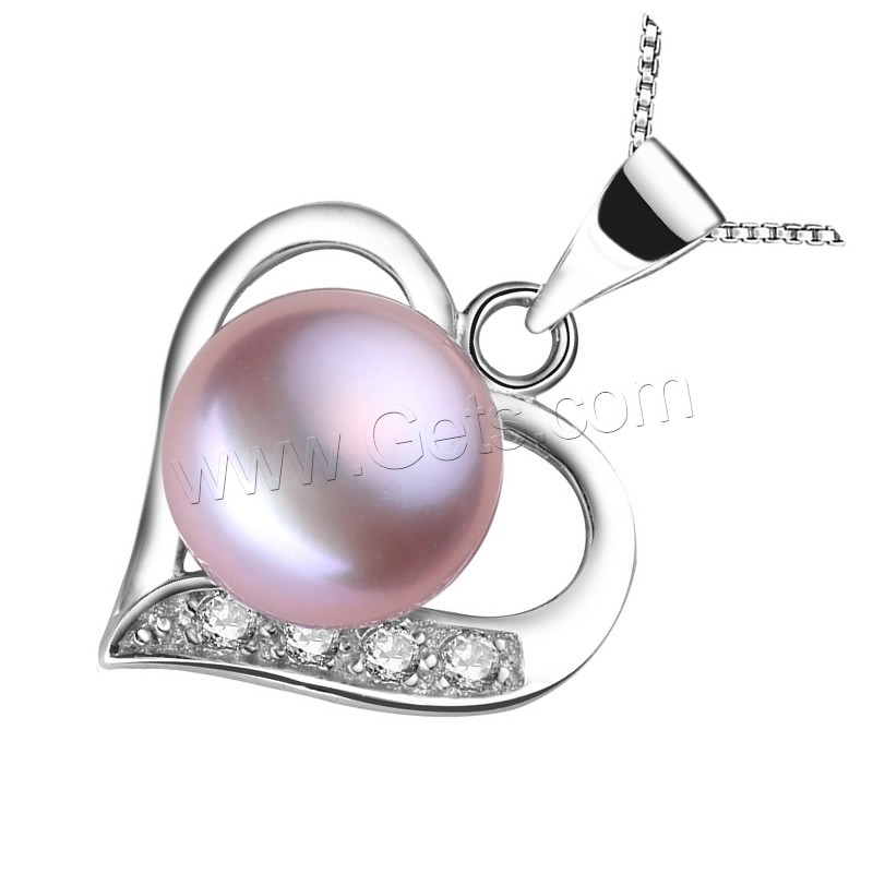 Pendentifs en laiton zircon cubique (CZ), avec perle d'eau douce cultivée, coeur, Plaqué d'argent, naturel & normes différentes pour le choix & avec zircone cubique, violet, sans plomb et cadmium, Trou:Environ 2-4mm, Vendu par PC