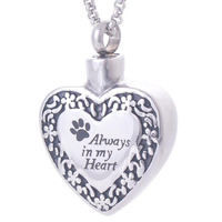 Cinerary Casket Pendant, Stainless Steel, Heart, with letter pattern & enamel Approx 4mm 