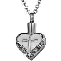 Cinerary Casket Pendant, Stainless Steel, Heart, with rhinestone & blacken Approx 4mm 