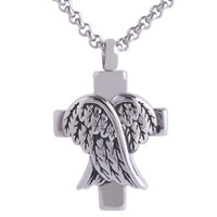 Cinerary Casket Pendant, Stainless Steel, Angel Wing Cross, blacken Approx 4mm 