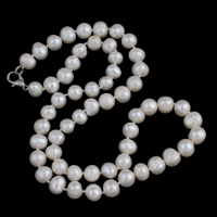 Collier de perles d'eau douce naturelles, perle d'eau douce cultivée, laiton fermoir homard, pomme de terre, blanc, 6-8mm Environ 16.5 pouce, Vendu par brin