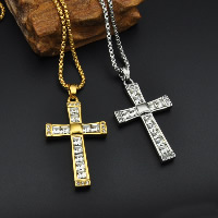 Stainless Steel Cross Pendants, plated, with rhinestone Approx 