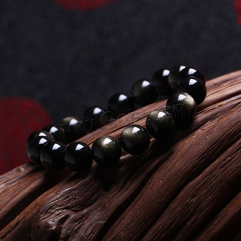 Black Obsidian Bracelet, Natural Black Obsidian, Round, different size for choice & for woman, Length:Approx 7.5 Inch, Sold By Strand