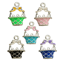 Zinc Alloy Enamel Pendants, Flower Basket, silver color plated Approx 2mm 