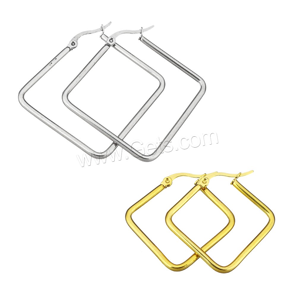 Stainless Steel Hoop Earring, Rhombus, plated, different size for choice, more colors for choice, Sold By Pair