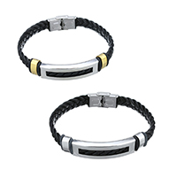 Unisex Bracelet, acier inoxydable, avec cuir de peau de vache, Placage, unisexe, plus de couleurs à choisir Environ 8 pouce, Vendu par brin