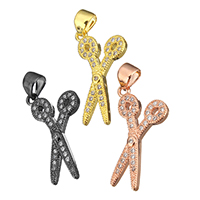 Cubic Zirconia Micro Pave Brass Pendant, Scissors, plated, micro pave cubic zirconia Approx 