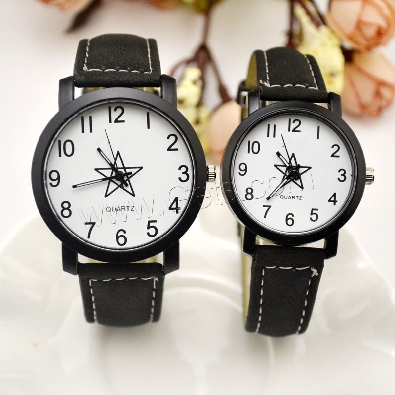 Unisex Wrist Watch, Zinc Alloy, with PU Leather & Glass, Chinese movement, plumbum black color plated, different size for choice, Sold By PC