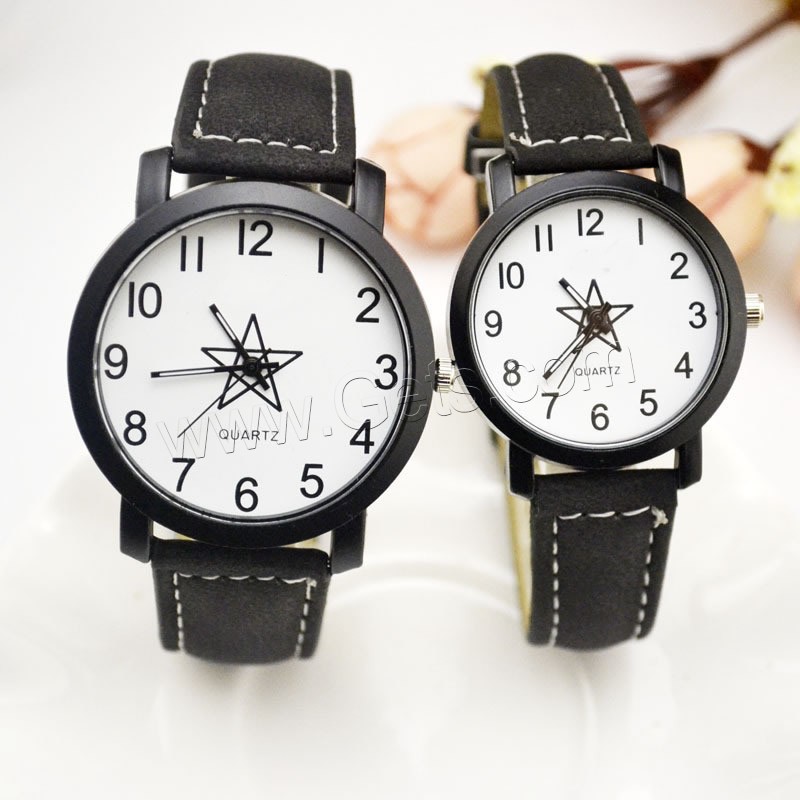 Unisex Wrist Watch, Zinc Alloy, with PU Leather & Glass, Chinese movement, plumbum black color plated, different size for choice, Sold By PC