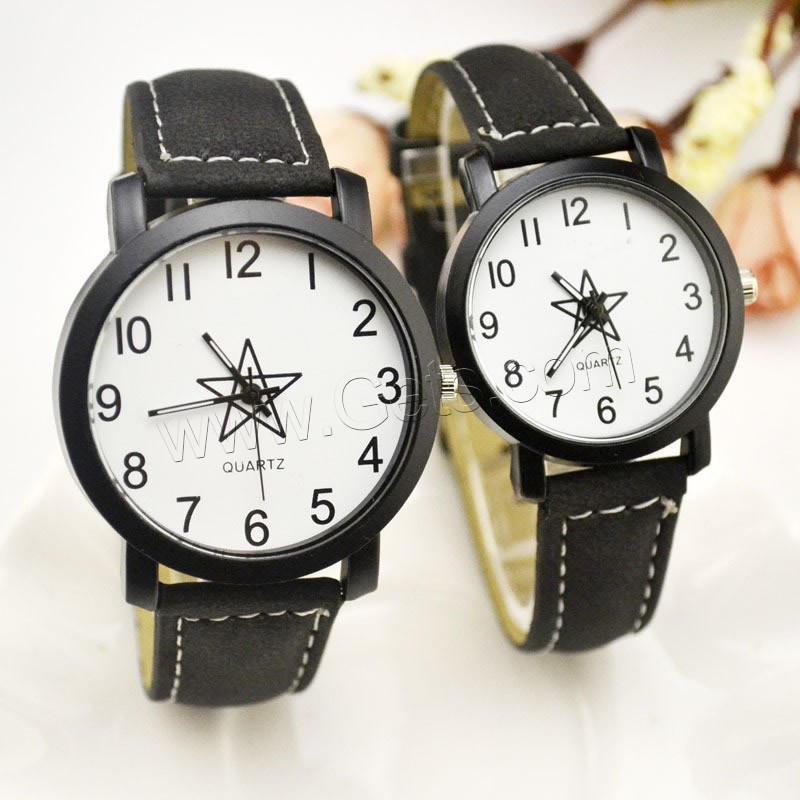 Unisex Wrist Watch, Zinc Alloy, with PU Leather & Glass, Chinese movement, plumbum black color plated, different size for choice, Sold By PC