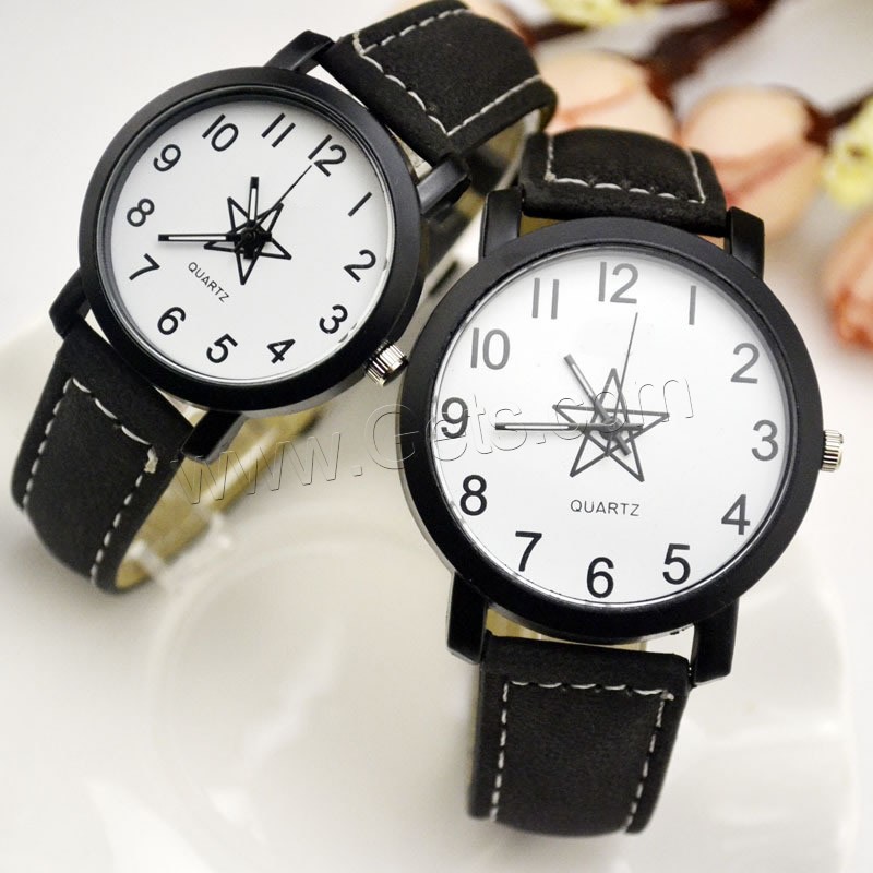 Unisex Wrist Watch, Zinc Alloy, with PU Leather & Glass, Chinese movement, plumbum black color plated, different size for choice, Sold By PC