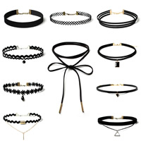 Ожерелье Мода Choker, шерстяной шнур, с Кружево & Стеклянный & цинковый сплав, Другое покрытие, граненый, длина:Приблизительно 12.6-62 дюймовый, 10пряди/указан, продается указан