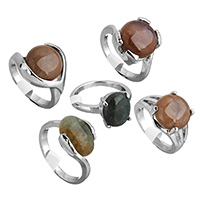 Bague agate, laiton, avec agate indienne, Placage de couleur platine, naturel & pour femme & mélangé, 11-16mm Vendu par PC