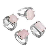 Bague en quartz, laiton, avec quartz rose, Placage de couleur platine, naturel & pour femme & mélangé, 10-17mm Vendu par PC