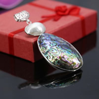 Abalone Shell Pendants, Zinc Alloy, with ABS Plastic Pearl & Abalone Shell, platinum color plated, lead & cadmium free Approx 3-5mm 