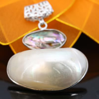 Pendentifs coquille en blanche, alliage de zinc, avec coquille blanche & coquille d'ormeau, Placage de couleur platine, sans plomb et cadmium Environ 3-5mm, Vendu par PC