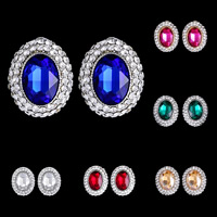 Zinc Alloy Clip Earring, with plastic earnut & Crystal, iron earring clip, Flat Oval, plated, for woman & faceted & with rhinestone lead & cadmium free 