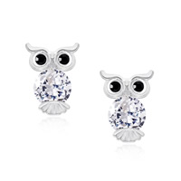 Zinc Alloy Clip Earring, with plastic earnut & Crystal, iron earring clip, Owl, plated, for woman & faceted & with rhinestone lead & cadmium free 