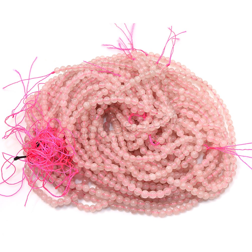 Abalorio De Cuarzo Rosa Natural, cuarzo rosado, Esférico, diverso tamaño para la opción, agujero:aproximado 0.1-1mm, longitud:aproximado 14 Inch, Vendido por Sarta