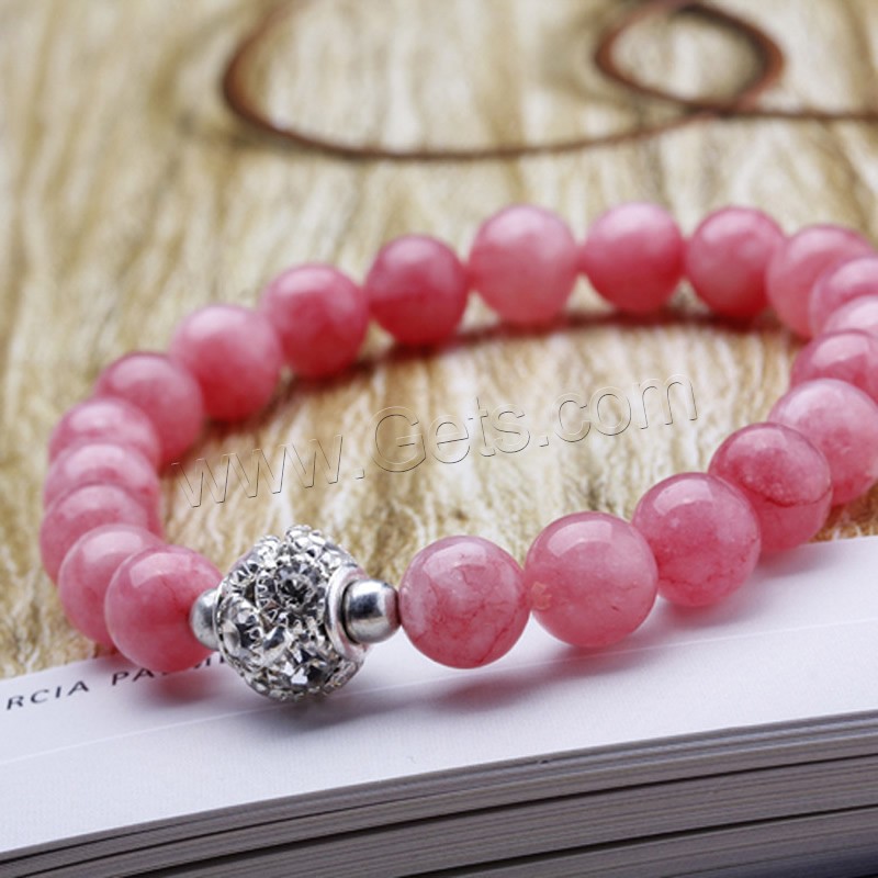 Ópalo de rosa Pulsera, aleación de cinc cierre magnético, Esférico, chapado en color de platina, natural & diverso tamaño para la opción & para mujer & con diamantes de imitación, longitud:aproximado 6.5 Inch, Vendido por Sarta