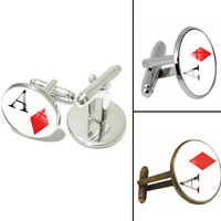 Zinc Alloy Cufflinks, with Glass, Flat Round, plated, time gem jewelry & with letter pattern & decal lead & cadmium free, 18mm 