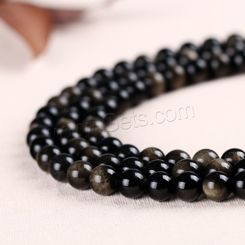 Gold Obsidian Beads, Round, natural, different size for choice, Hole:Approx 1mm, Length:Approx 15 Inch, Sold By Strand