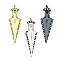 Cubic Zirconia Micro Pave Brass Pendant, Sword, plated, micro pave cubic zirconia Approx 1.5mm 