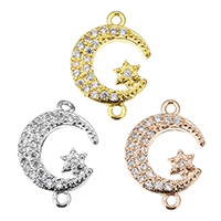 Cubic Zirconia Micro Pave Brass Connector, Moon and Star, plated, micro pave cubic zirconia & 1/1 loop Approx 1.5mm 