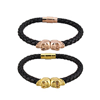 Bracelets de cuir de vachette, acier inoxydable, avec cuir de peau de vache, crane, Placage, pour femme, plus de couleurs à choisir 6mm Environ 8 pouce, Vendu par brin