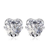 Boucles d'oreilles en laiton zircon cubique, coeur, Placage de couleur platine, avec zircone cubique, protéger l'environnement, sans nickel, plomb et cadmium, 6mm, Vendu par paire