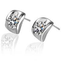 Boucles d'oreilles en laiton zircon cubique, Placage de couleur platine, avec zircone cubique, protéger l'environnement, sans nickel, plomb et cadmium, 9mm, Vendu par paire