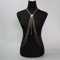 Body Chain Jewelry, Zinc Alloy, with Plastic Pearl, gold color plated, twist oval chain & for woman Approx 15.5 Inch 