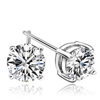 Zircon cubique (CZ) Stud Earring, alliage de zinc, acier inoxydable puce boucle d'oreille, Placage de couleur platine, avec zircone cubique, sans plomb et cadmium, 6mm, Vendu par paire