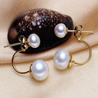 Freshwater Pearl Stud Earring, Brass, with Freshwater Pearl, gold color plated, natural, nickel, lead & cadmium free, 6-7mm 