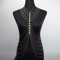 Body Chain Jewelry, Zinc Alloy, with Plastic Pearl, gold color plated, oval chain & for woman Approx 15.5 Inch 