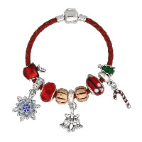 Bracelet de Noël en alliage zinc, alliage de zinc, avec vachette cordon & cristal & chalumeau, Placage, bracelet à breloques & longueur différente pour le choix & Bijoux de Noël & pour femme & émail & avec strass, Vendu par brin