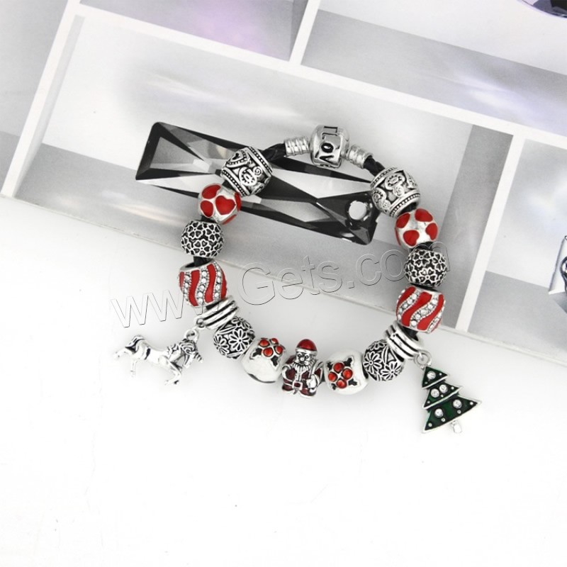 Bracelet de Noël en alliage zinc, alliage de zinc, avec vachette cordon, mot amour, Placage, bracelet à breloques & longueur différente pour le choix & Bijoux de Noël & pour femme & émail & avec strass, Vendu par brin