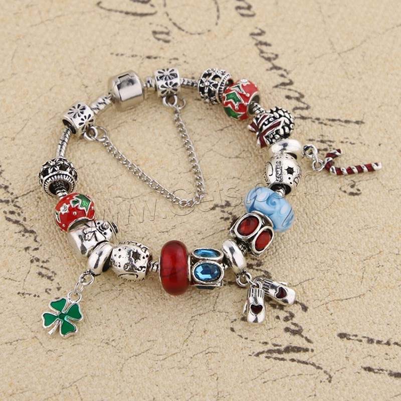 Europa gemischt Kristall Armbänder, Zinklegierung, mit Messingkette & Kristall & Lampwork, plattiert, Armband  Bettelarmband & unterschiedliche Länge der Wahl & Weihnachtsschmuck & Schlangekette & mit Brief Muster & für Frau & Emaille & facettierte & mit Strass, verkauft von Strang