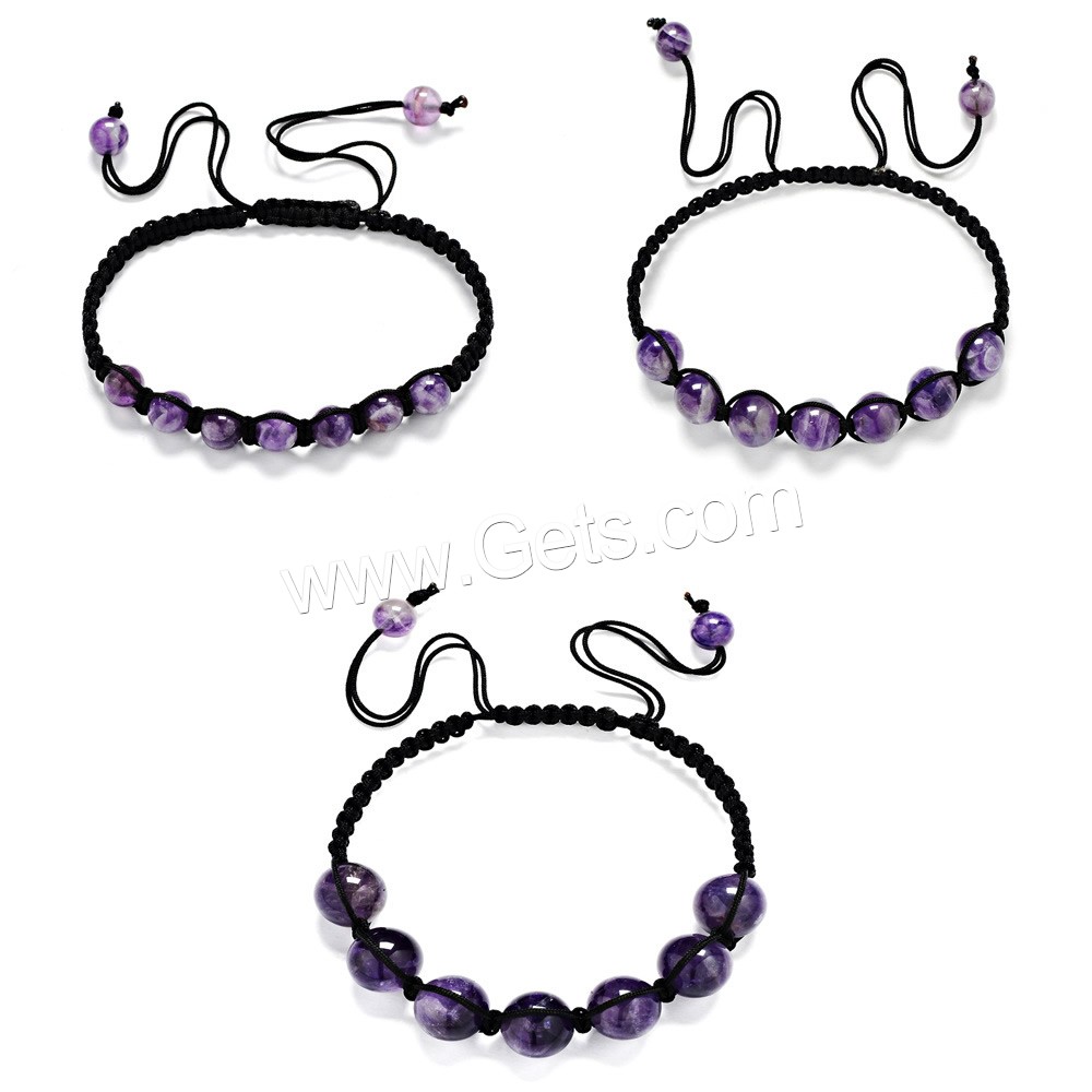 Unisex Bracelet, améthyste, avec corde en nylon, Février Birthstone & unisexe & réglable & normes différentes pour le choix, 10mm, 8mm, 6mm, Longueur:Environ 12 pouce, Vendu par brin