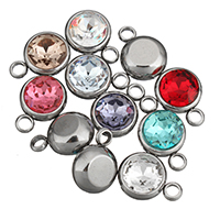 Rhinestone Stainless Steel Pendants, Flat Round, with rhinestone Approx 2mm 