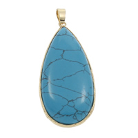 turquoise naturelle Pendentif, avec alliage de zinc, larme, Placage de couleur d'or, bleu 7- Environ Vendu par PC