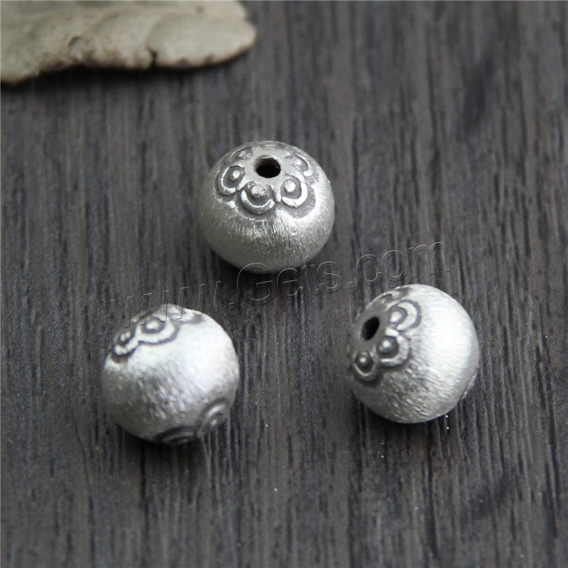 Perles en argent massif de Bali, Thaïlande, Rond, normes différentes pour le choix & tréfilage métallique, Trou:Environ 1.6mm, Vendu par PC