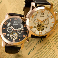 Gucamel® Men Jewelry Watch, PU Leather, with zinc alloy dial & Glass, plated, adjustable & for man Approx 7.8 Inch 