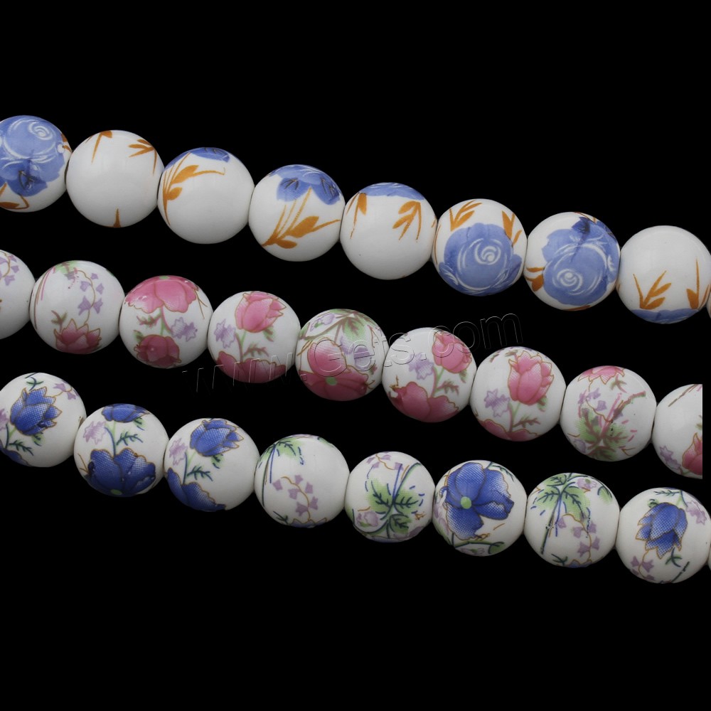 Printing Porcelain Beads, Round, different size for choice, more colors for choice, Hole:Approx 2mm, 100PCs/Bag, Sold By Bag