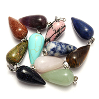 Gemstone Brass Pendants, with Gemstone, Teardrop, silver color plated Approx 